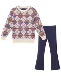 Andy & Evan Argyle Tunic Length Sweater & Flare Legging Set