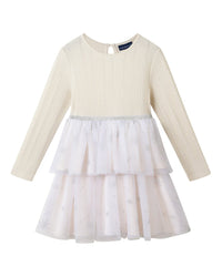 Andy & Evan Rib Knit/Glitter Tulle Tiered Dress