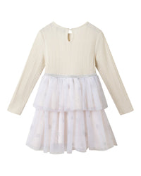 Andy & Evan Rib Knit/Glitter Tulle Tiered Dress