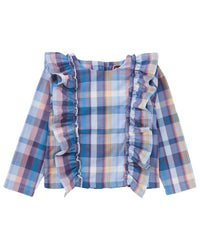 Tea Collection Ruffle Shoulder Plaid Top