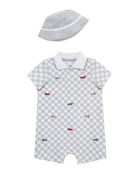 Little Me Racecar Romper Hat