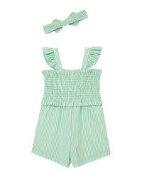 Little Me Green Embroidered Wvn Romper Headband