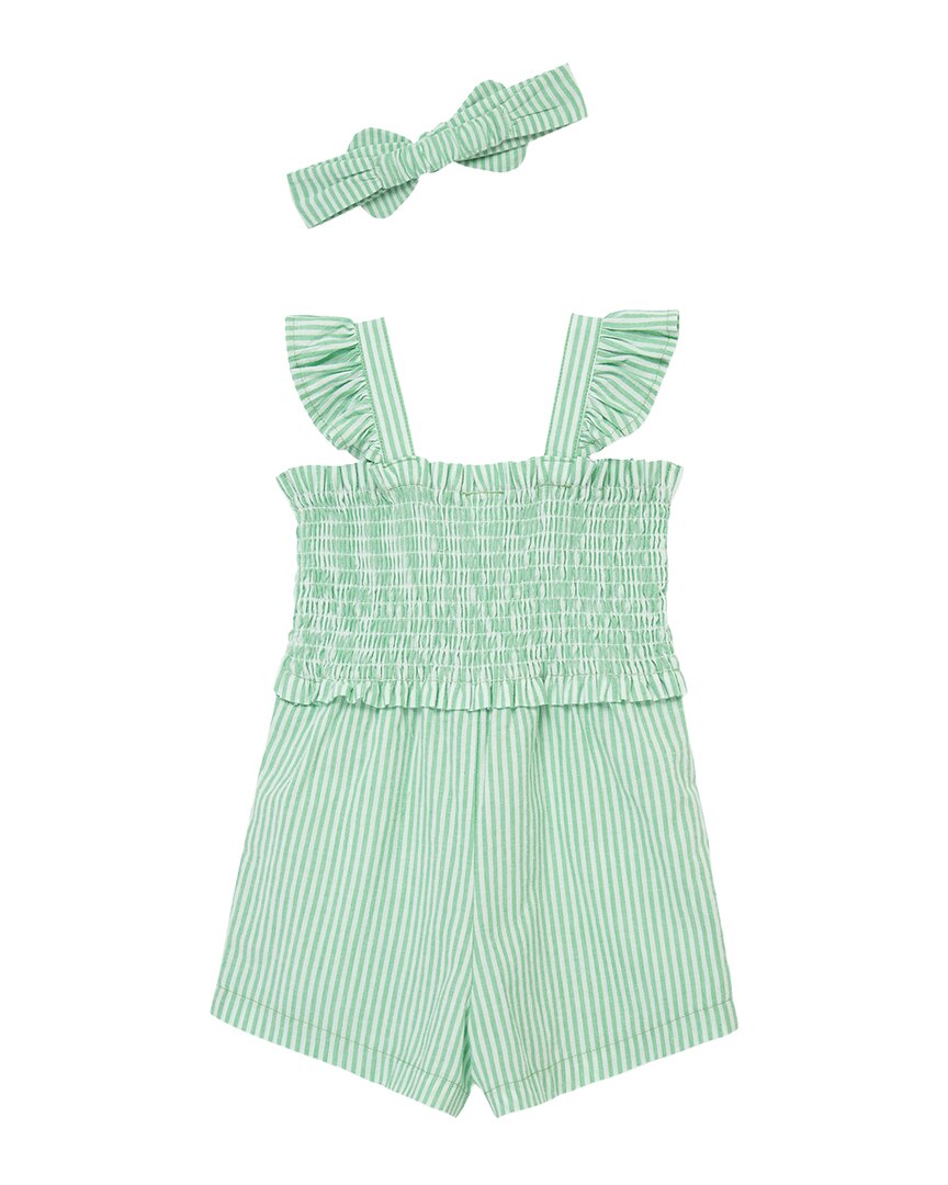 Little Me Green Embroidered Wvn Romper Headband