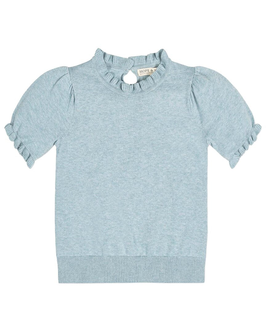 Hope & Henry Puff Sleeve Ruffle Sweater