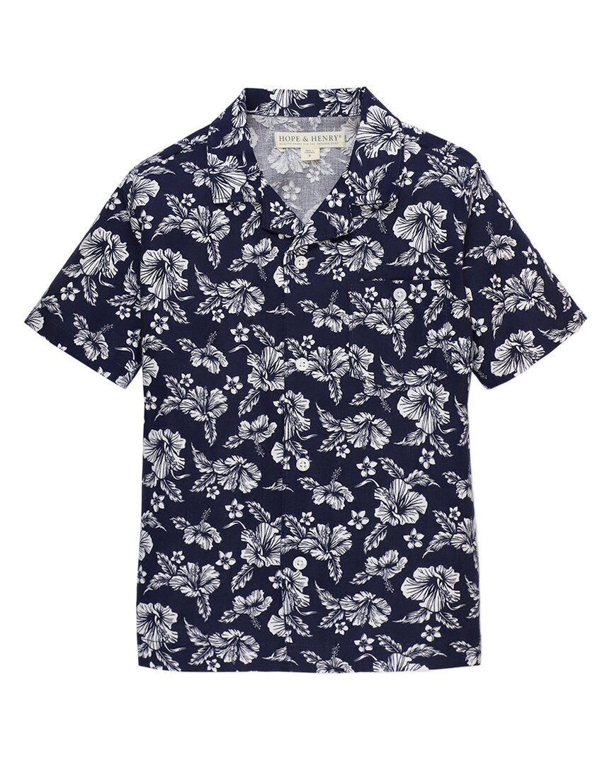 Hope & Henry Short Sleeve Camp Shirt Blue
