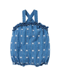 Janie And Jack Chambray Embroidered Floral Romper