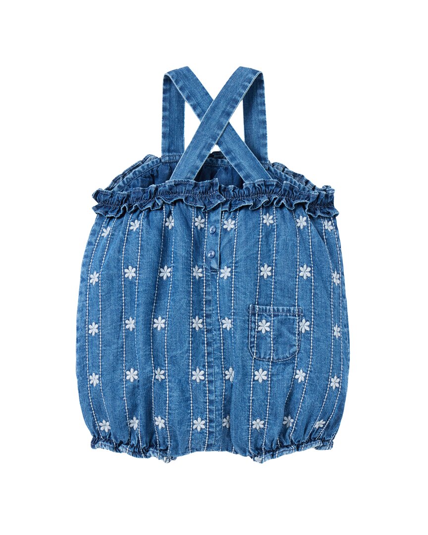 Janie And Jack Chambray Embroidered Floral Romper