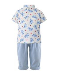 Rachel Riley Bear Hearts Polo Shirt & Pull-On Trouser Set
