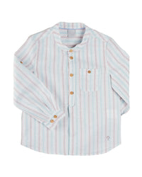 Pepa London Chesham Striped Mao Collar Linen-Blend Shirt