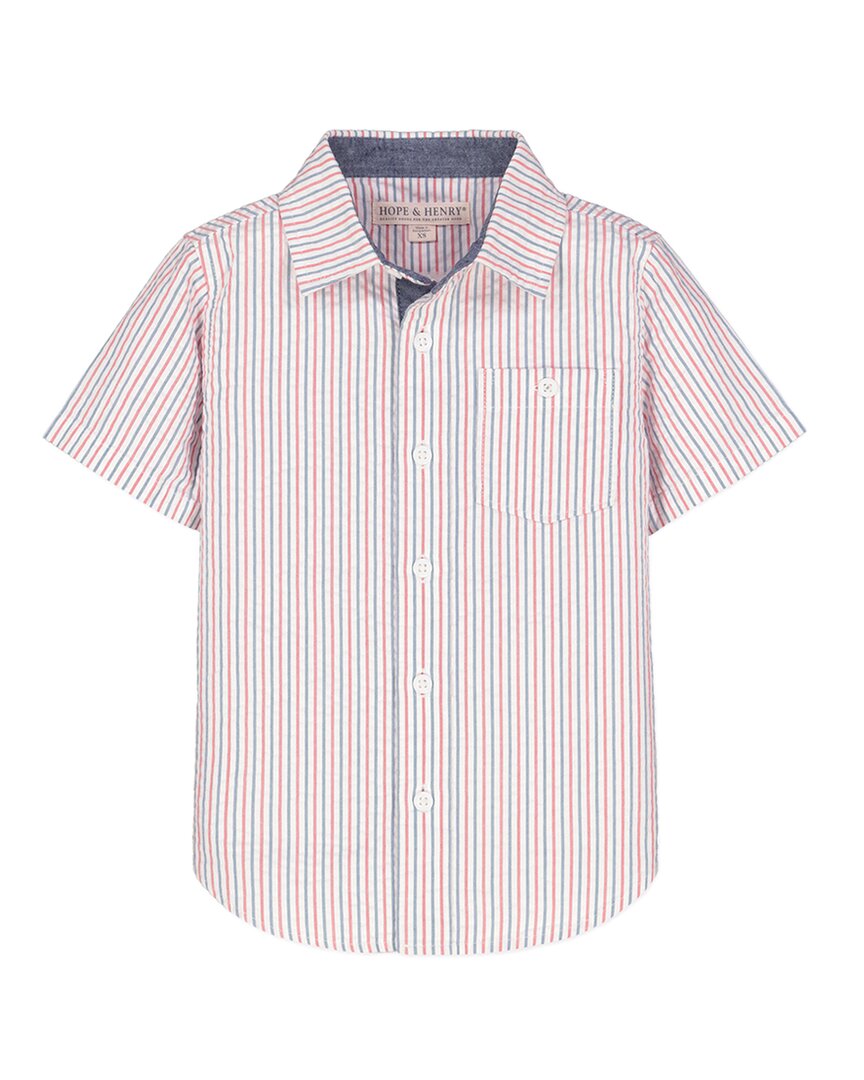 Hope & Henry Seersucker Short Sleeve Shirt Red 3T
