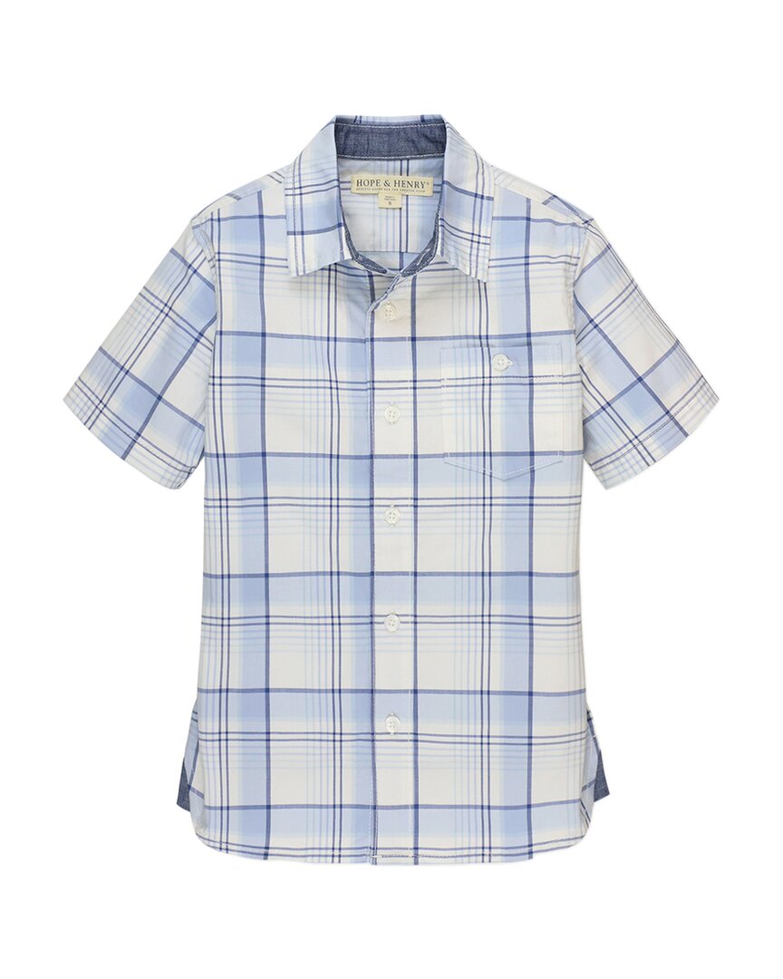Hope & Henry Plaid Short Sleeve Shirt Blue