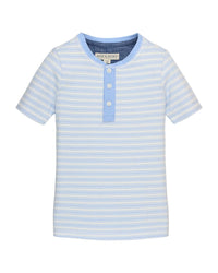 Hope & Henry Short Sleeve Woven Placket Henley Blue 3T