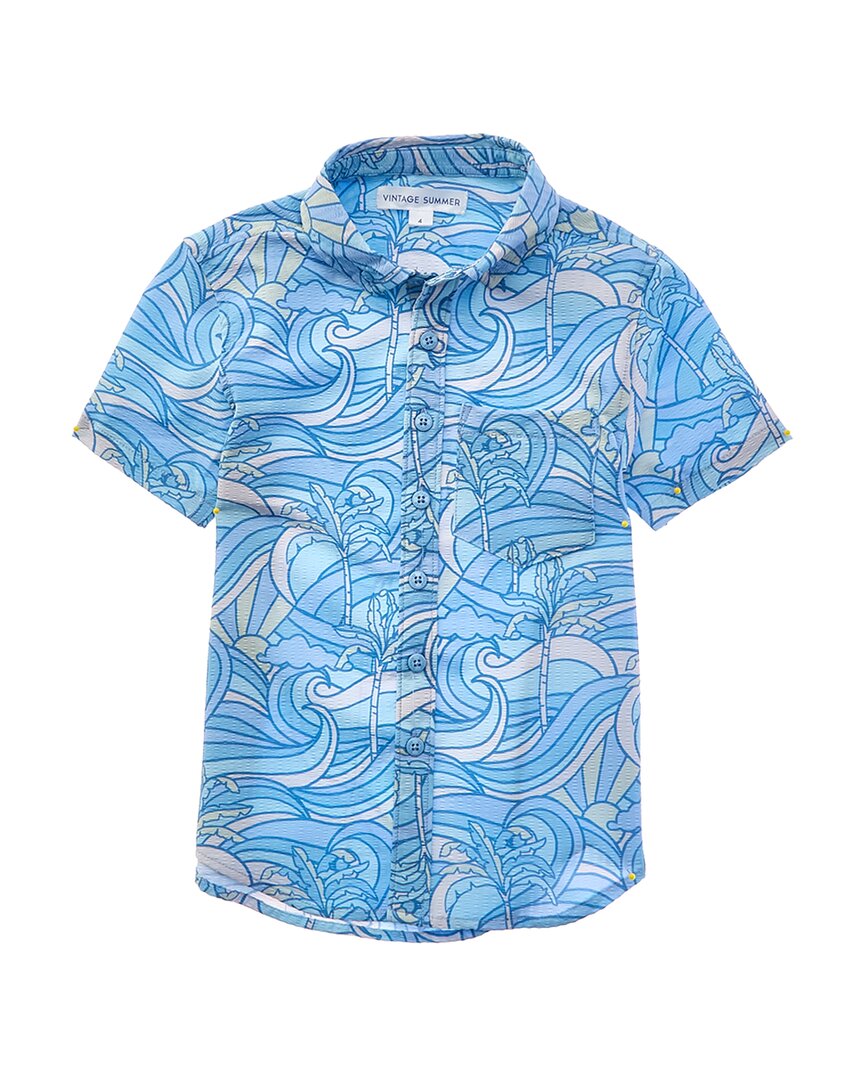 Vintage Summer Seersucker Button-Down Shirt