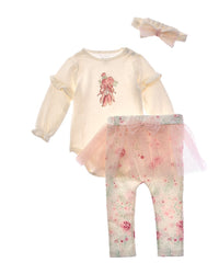 Quiltex Flower 3Pc Tutu Legging Set & Headband