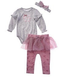 Quiltex Bows 3Pc Tutu Legging Set & Headband