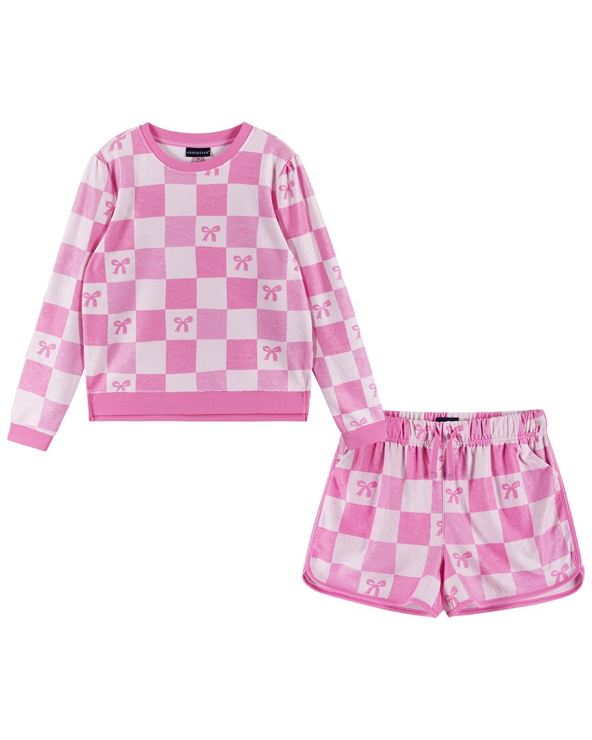 Andy & Evan Checkered Bow Terry Pull-On Top & Short Set