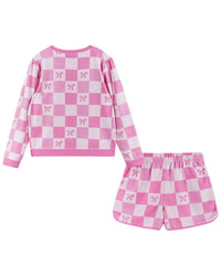Andy & Evan Checkered Bow Terry Pull-On Top & Short Set