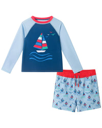 Andy & Evan Navy Sailboat Rashguard Set