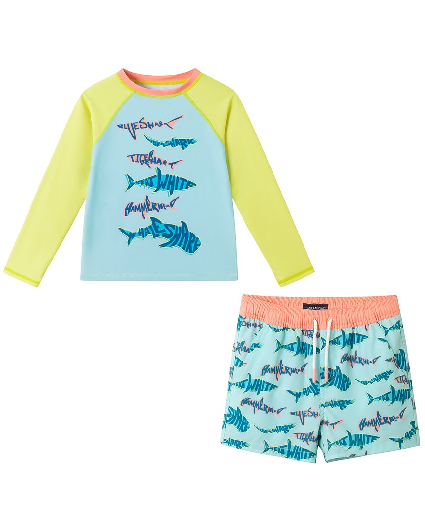 Andy & Evan Boys Aqua & Lime Shark Ls Rashguard Se