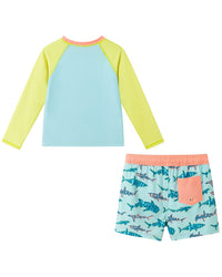 Andy & Evan Boys Aqua & Lime Shark Ls Rashguard Se