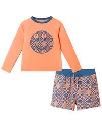 Andy & Evan 2Pc Orange Checker Icon Rashguard Set