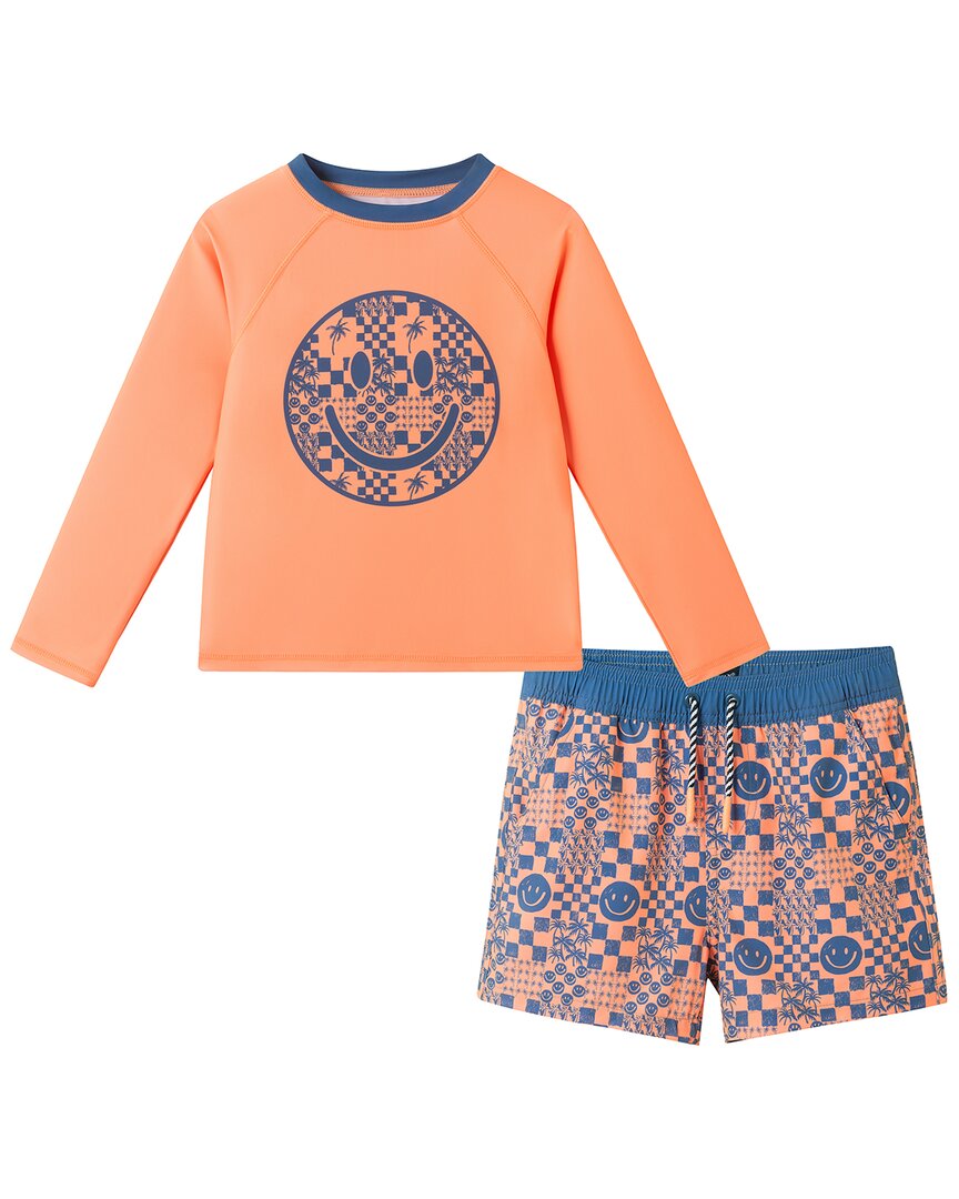 Andy & Evan 2Pc Orange Checker Icon Rashguard Set