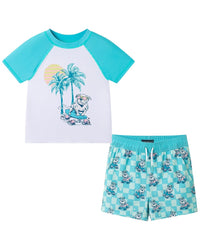Andy & Evan Boys Aqua Skating Dog Ss Rashguard Set