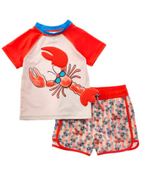 Andy & Evan Orange Lobster Rashguard Set