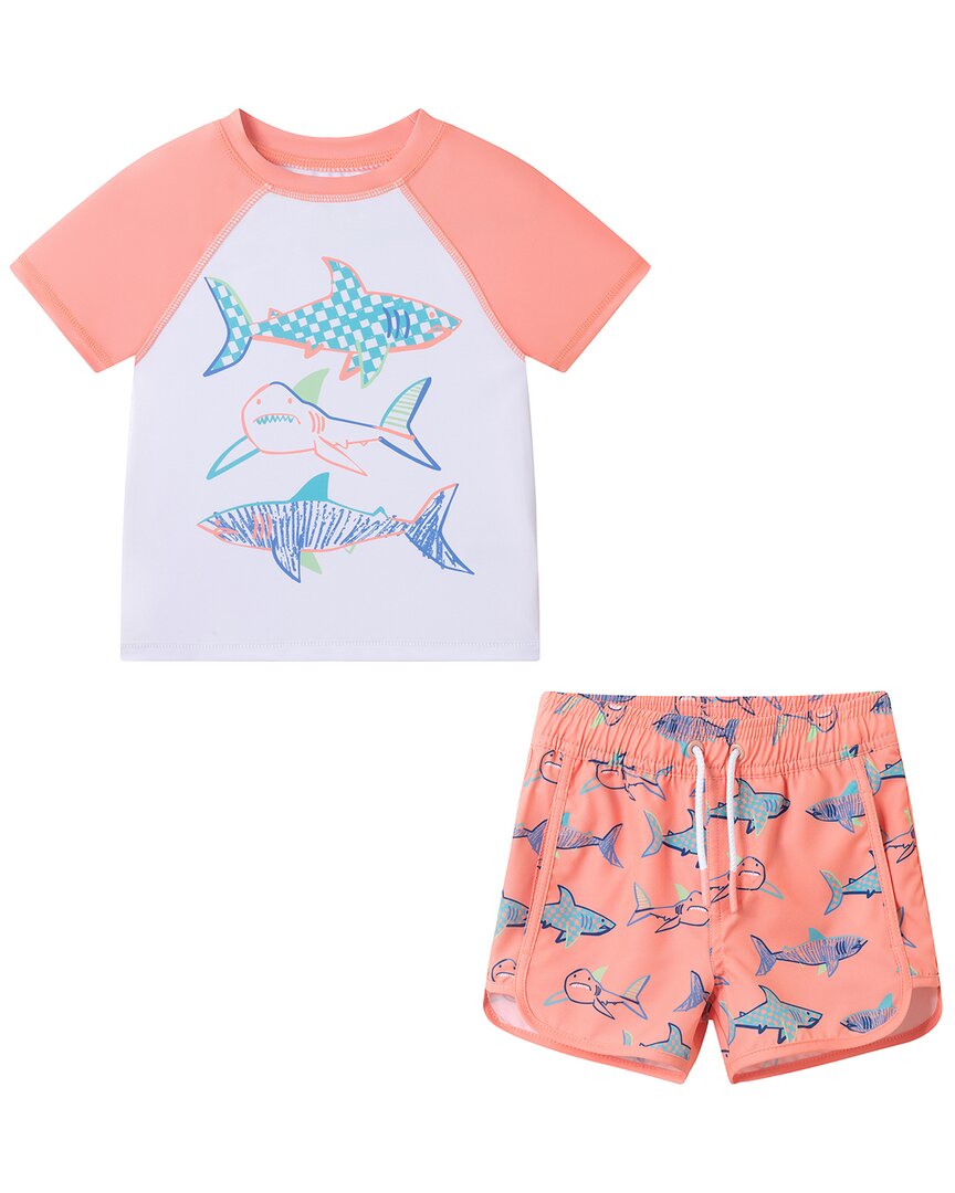 Andy & Evan Neon Coral Shark Rashguard Set
