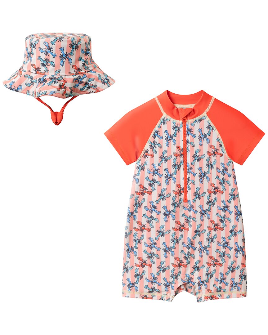Andy & Evan Orange Lobster Swim Romper
