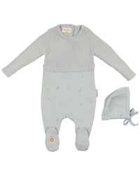 Mon Tresor Knit & Print Footie & Hat Set
