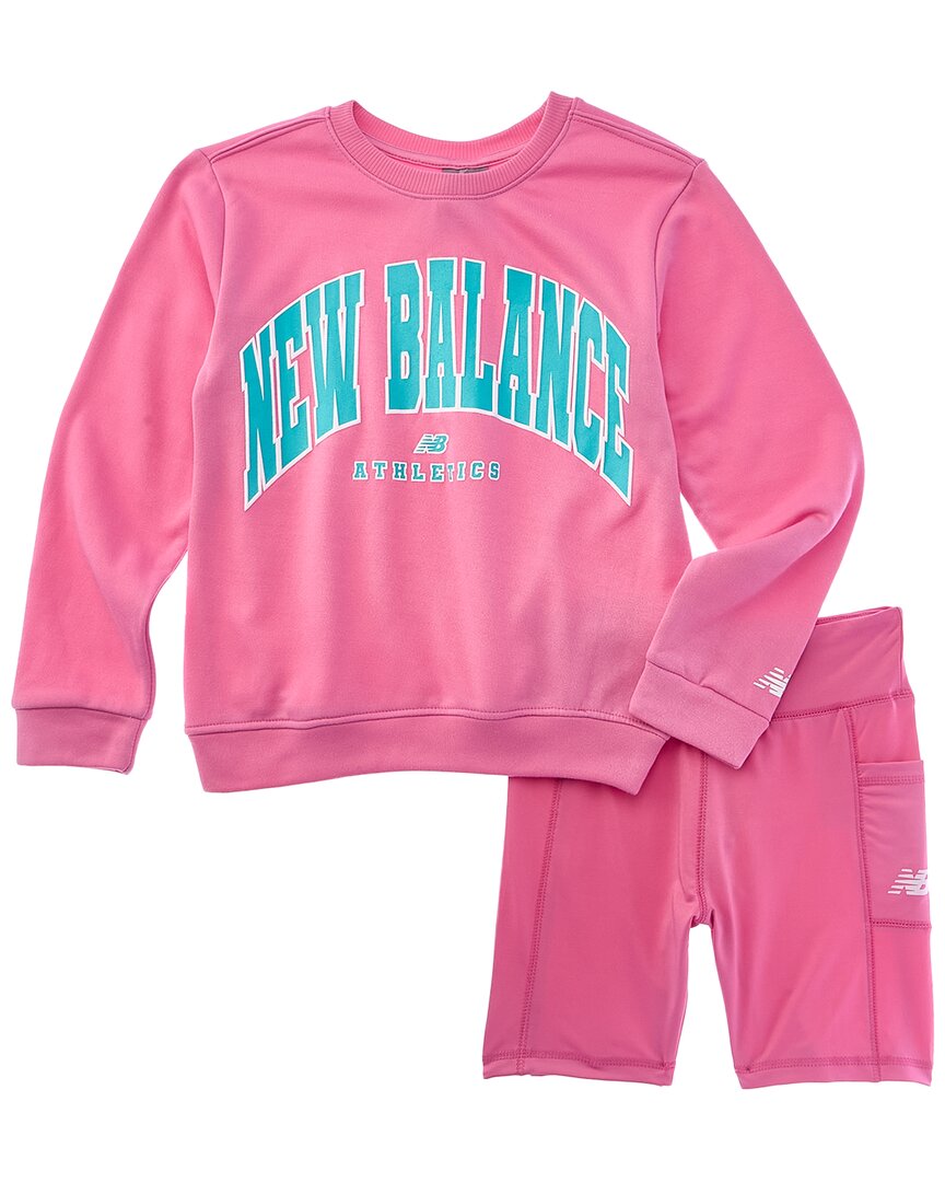 New Balance 2Pc Fleece Pullover & Bike Short Set
