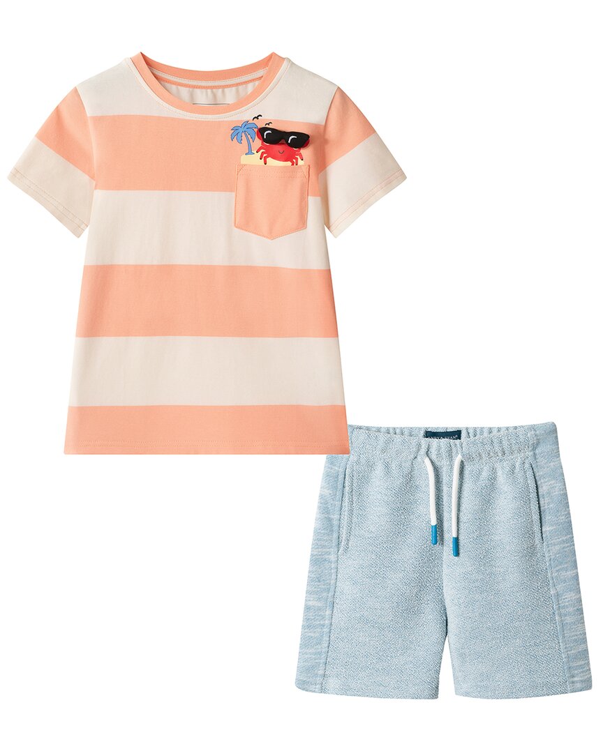 Andy & Evan Boys Orange Stripe Pocket Ss Tee Set