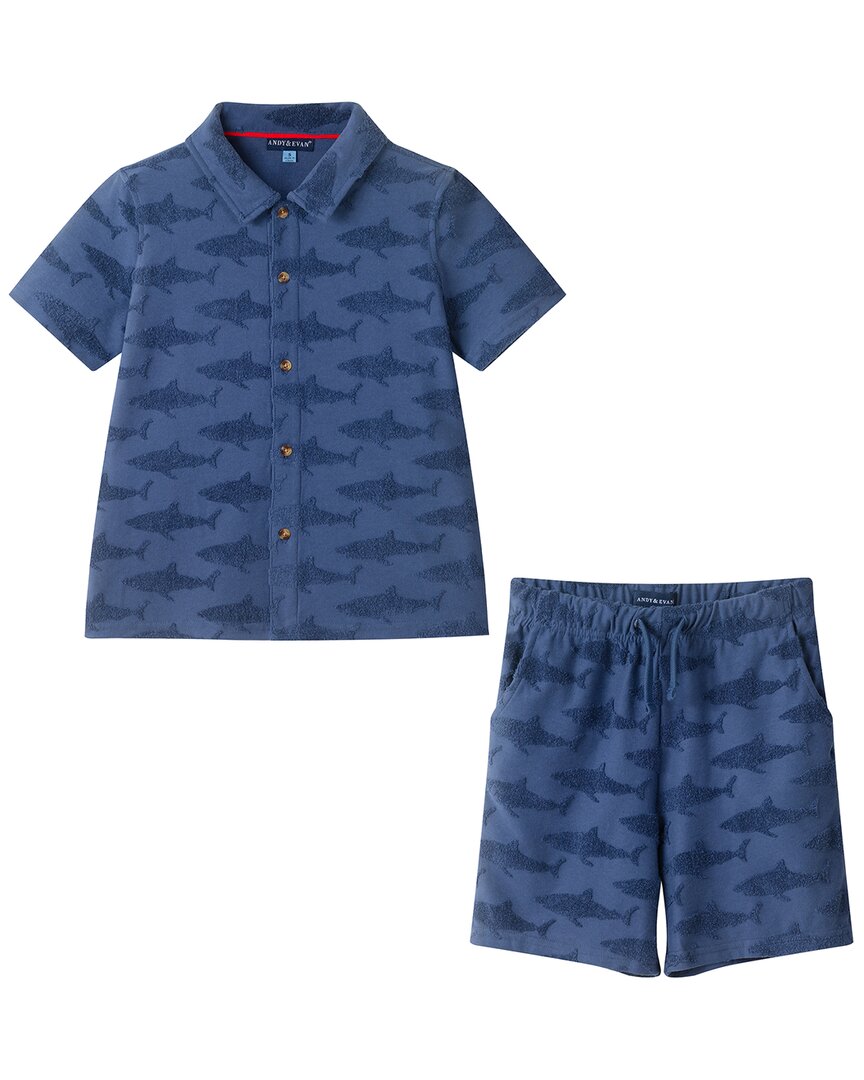Andy & Evan 2Pc Jacquard Button Shirt & Short Set