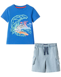 Andy & Evan Surfing Dino Graphic T-Shirt And Short Set