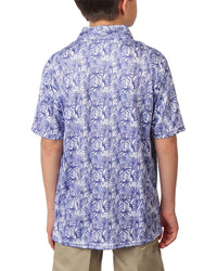 Tailorbyrd Stenciled Leaves Printed Performance Polo Shirt