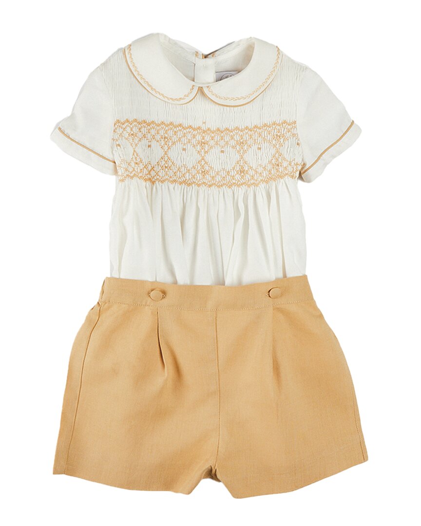 Pepa London Hand-Smocked Peter Pan Collar Linen-Blend Shirt