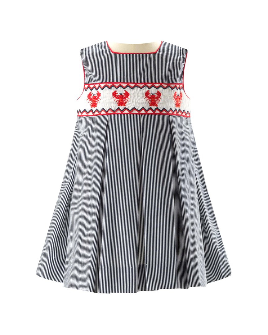 Rachel Riley 2Pc Stripe Lobster Smocked Dress & Bloomer
