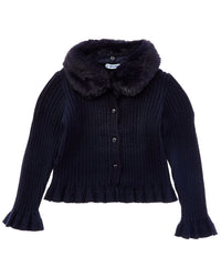 Mayoral Faux Fur Collar Cardigan