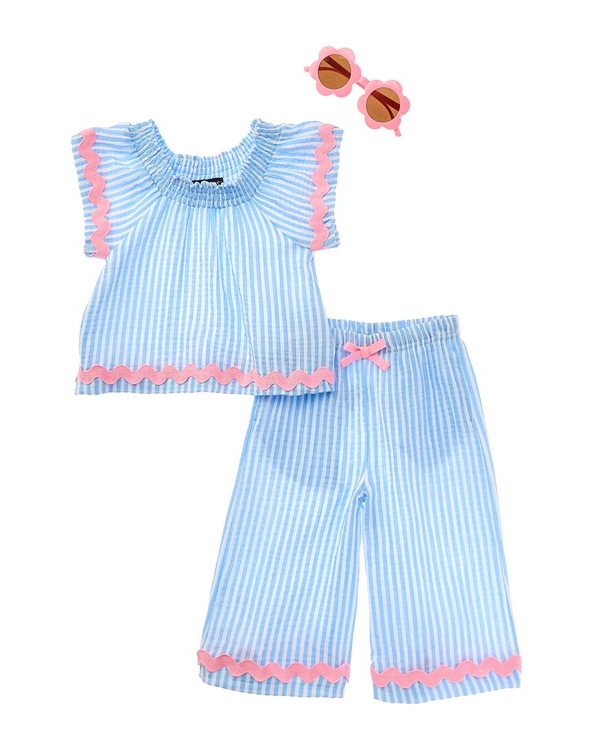 Freestyle 3Pc Candy Stripe Crinkle Woven Capri Set
