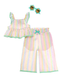 Freestyle 3Pc Rainbow Crinkle Woven Capri Set