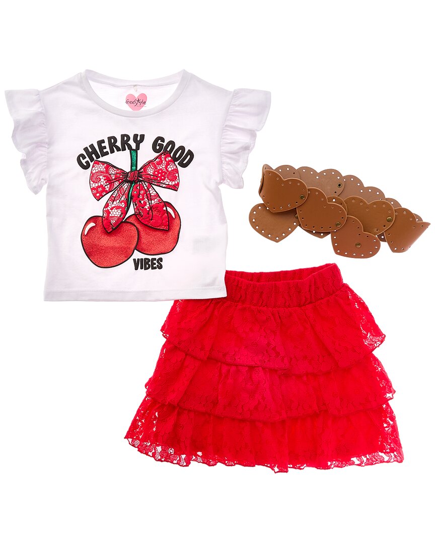 Freestyle 3Pc Cherry Good Vibes Lace Skirt Set