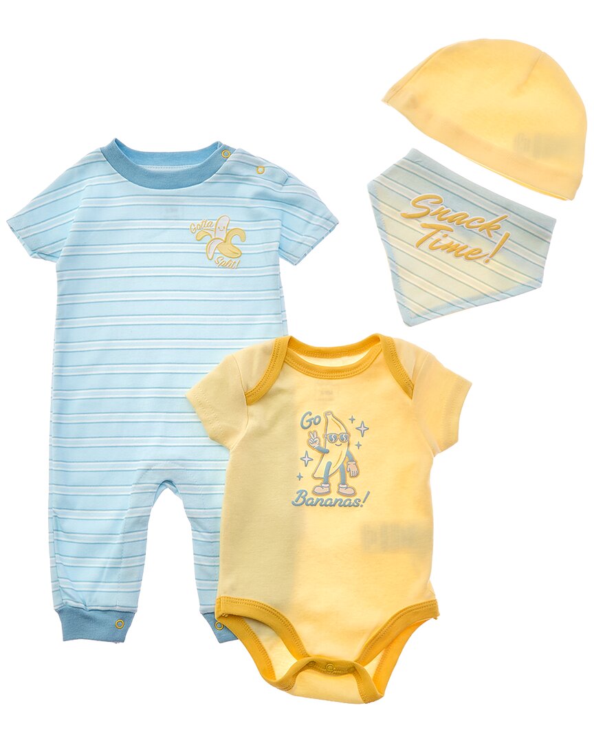 Quiltex Snack Time Layette 4Pc Romper, Hat & Bib Set