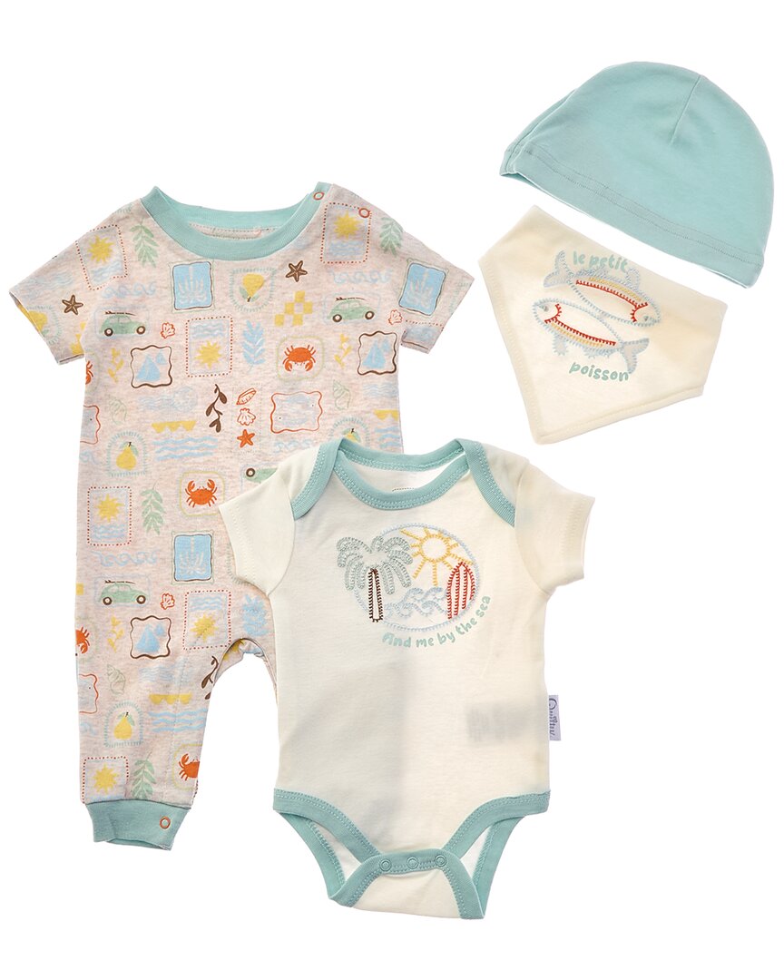 Quiltex 4Pc Find Me By The Sea Layette Romper, Hat & Bib Set