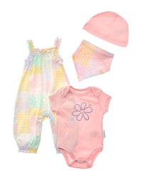 Quiltex 4Pc Flower Market Layette Romper, Hat & Bib Set