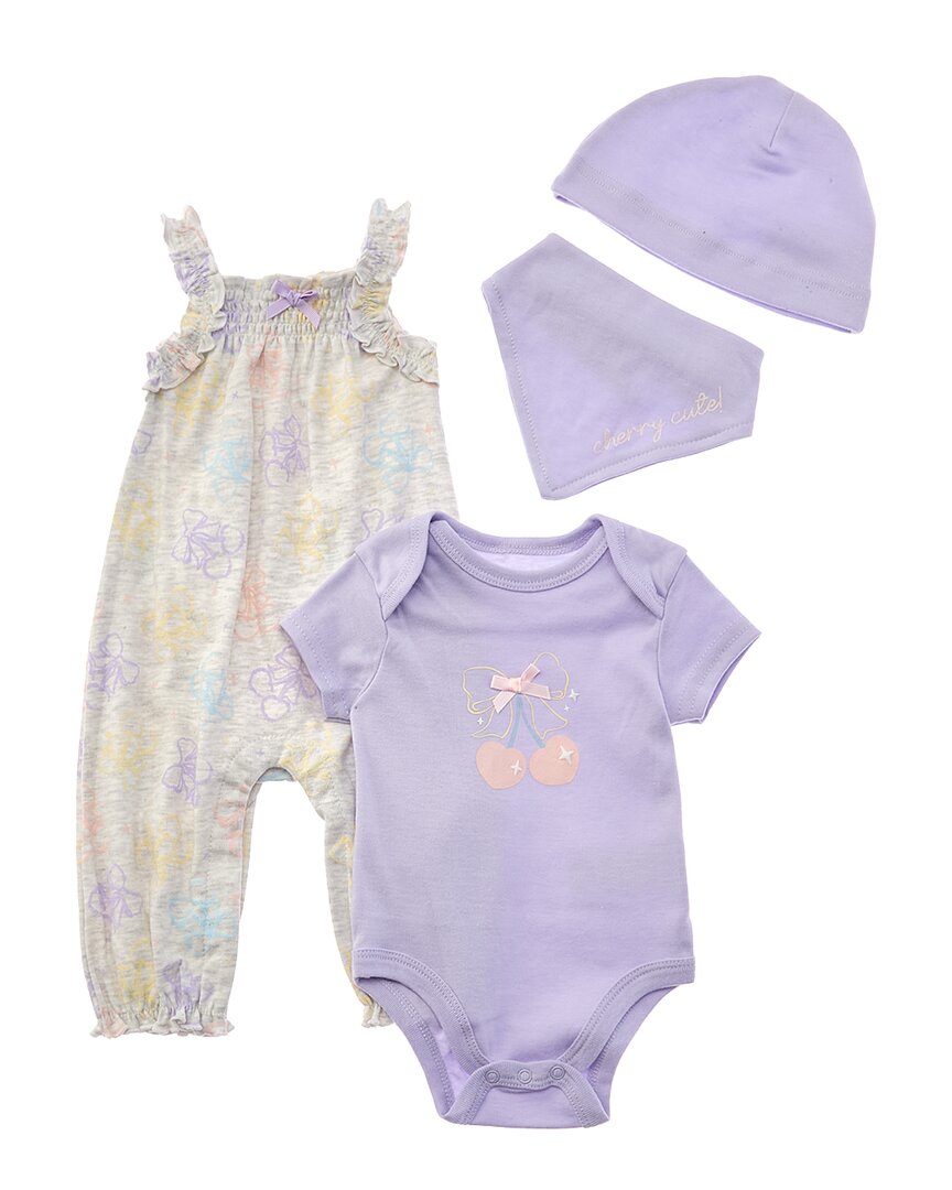 Quiltex 4Pc Cherry Sweet Layette Romper, Hat & Bib Set
