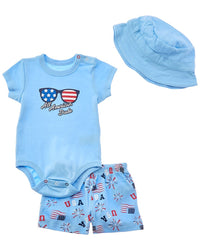 Quiltex All American Dude 3Pc Romper, Short & Hat Set