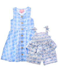 Freestyle 2Pk Bowtastic Woven Dress & Knit Romper Set
