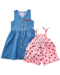 Freestyle 2Pk Little Lady Woven Dress & Knit Romper Set