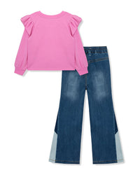 Habitual Knit Top & Patchwork Denim Set